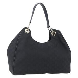 GUCCI GG Canvas Shoulder Bag Outlet Black Gold 257268 Auth ep12181